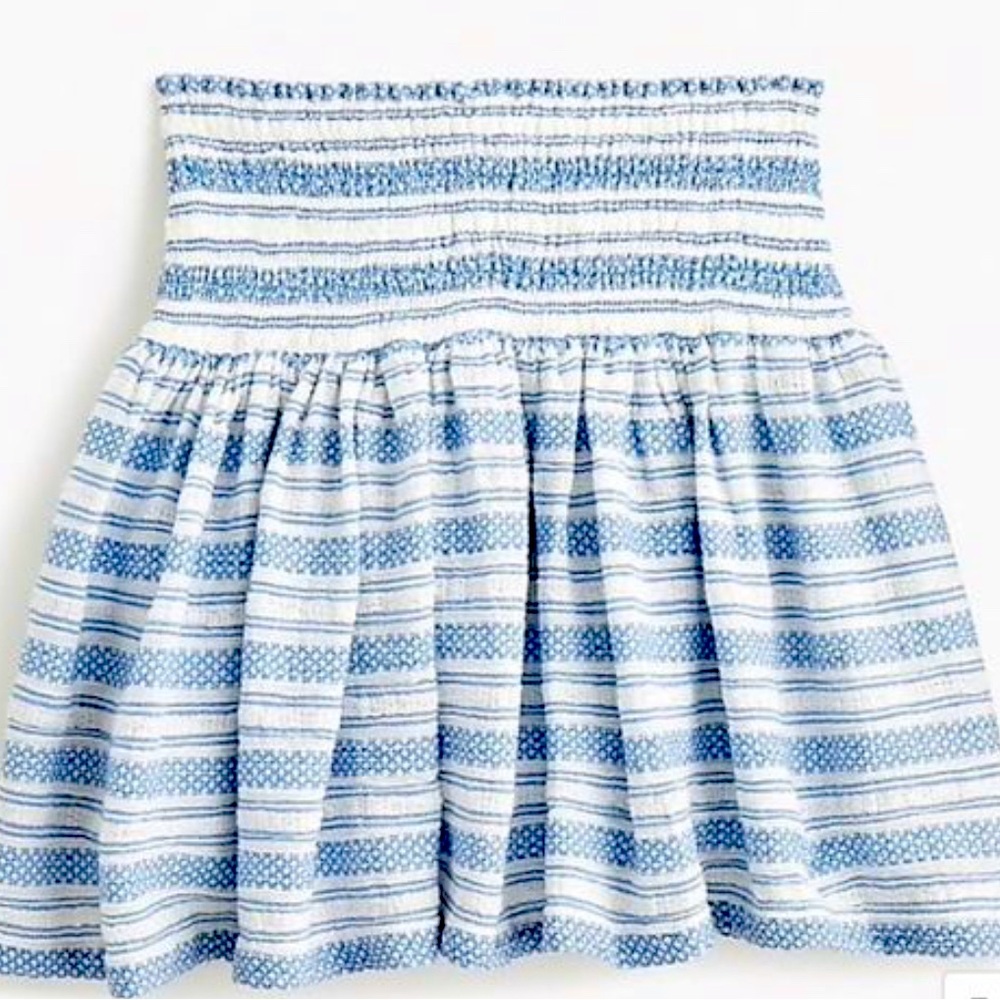 J.Crew Smocked Ruffle Mini Skirt In Textured Stripe- NWT- Blue/Ivory-Size LARGE